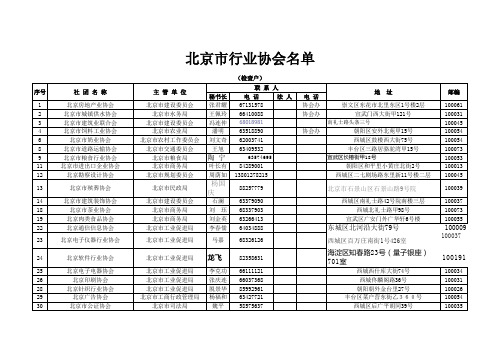 北京市行业协会名单