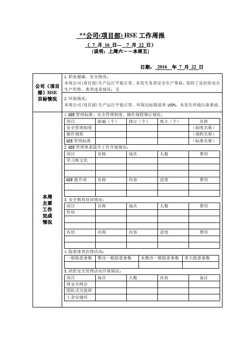 HSE工作周报模板