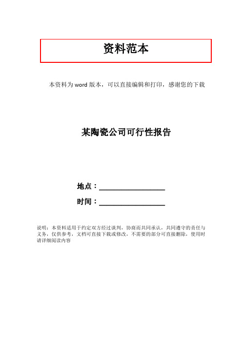 某陶瓷公司可行性报告