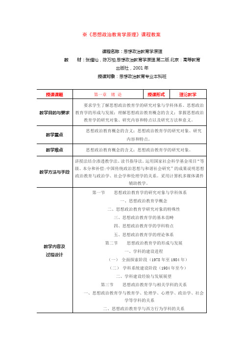 思想政治教育学原理课程教案