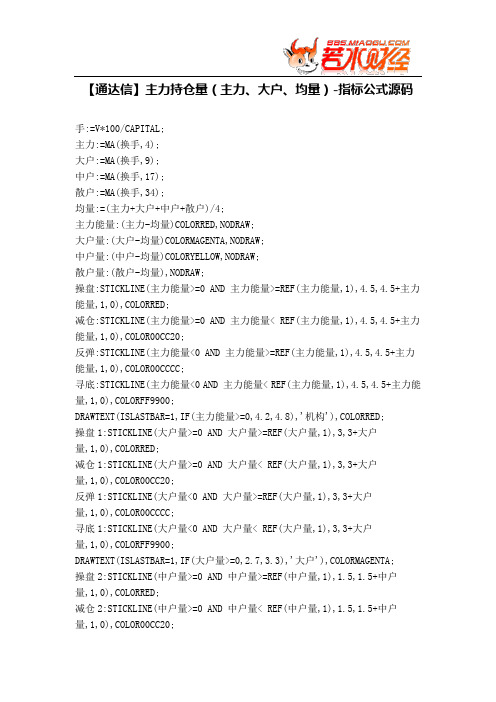 【股票指标公式下载】-【通达信】主力持仓量(主力、大户、均量)