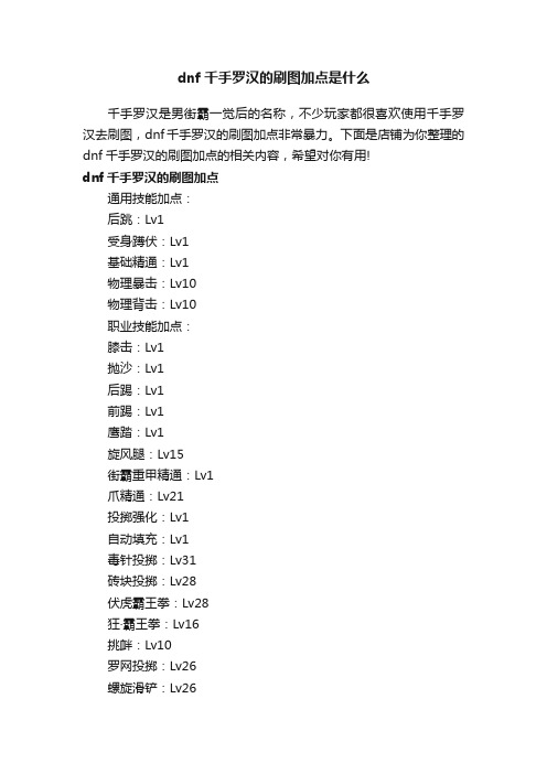 dnf千手罗汉的刷图加点是什么