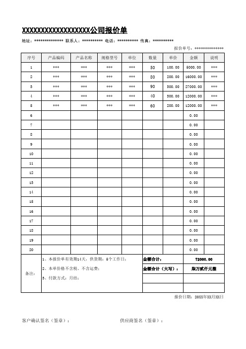 excel报价单模板下载xlsx(excel文档可修改)