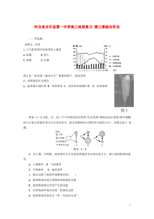 河北省永年县第一中学高三地理 第三章综合作业