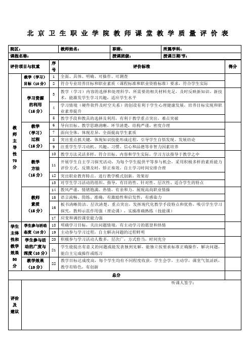 《教师课堂教学质量评价表》