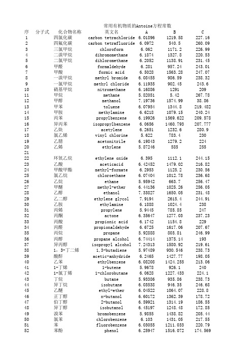安托尼方程常数