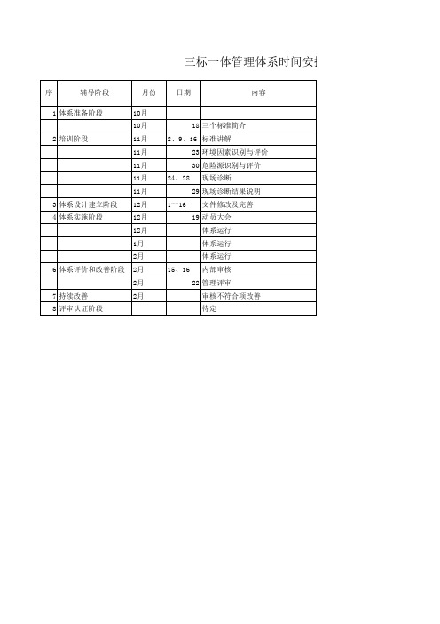 三标一体管理体系安排计划表