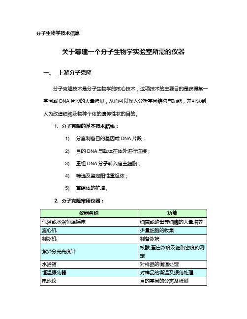 建立一个分子生物学实验室所需的仪器