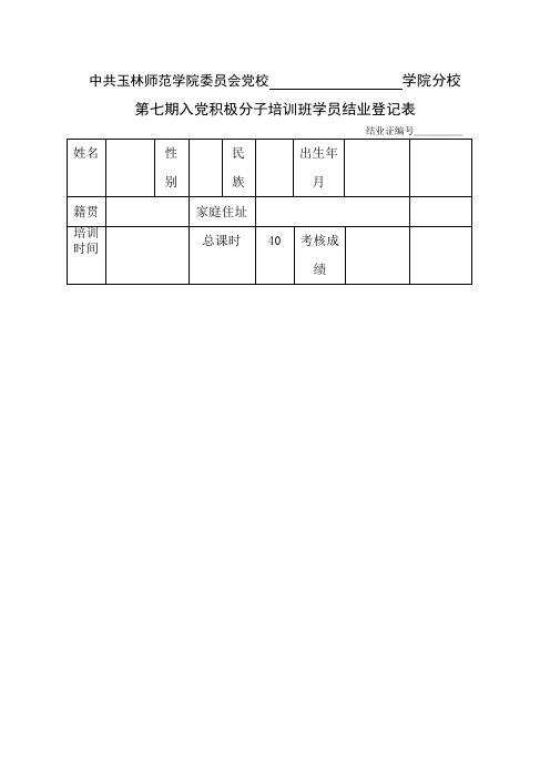 4 入党积极分子培训班学员结业登记表