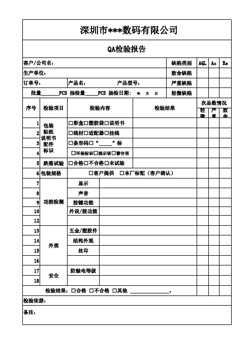 QA检验报表