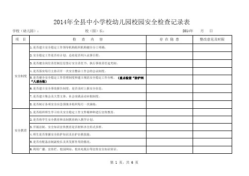 2014年全县中小学校幼儿园校园安全检查记录表