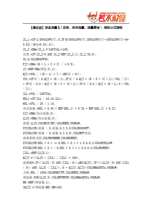 【股票指标公式下载】-【通达信】资金流量1(出货、攻击流量、流量基线)