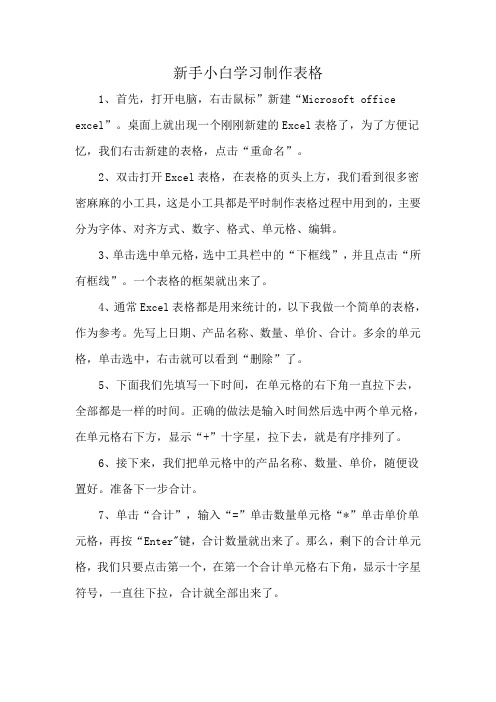 新手小白学习制作表格