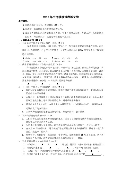 浙江省杭州市2016年中考语文模拟试卷9