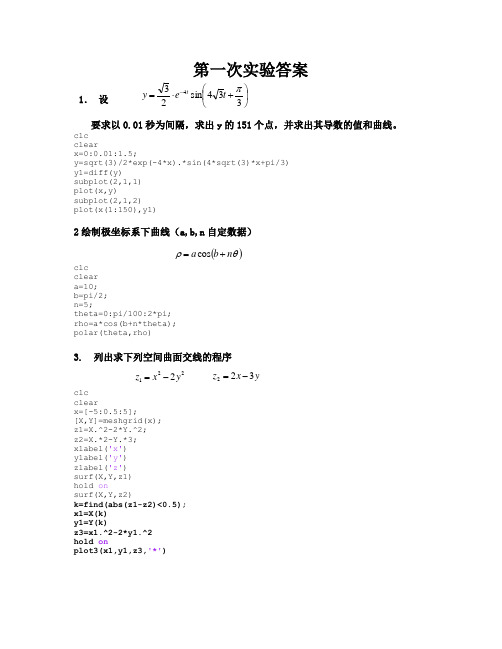 matlab上机实验答案-整理版