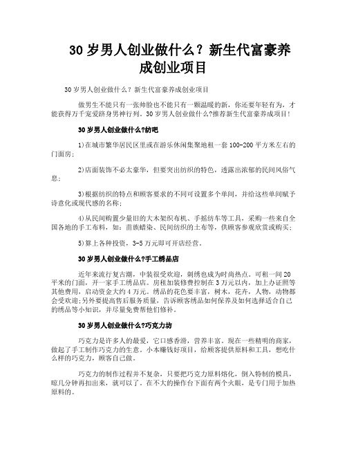 30岁男人创业做什么新生代富豪养成创业项目
