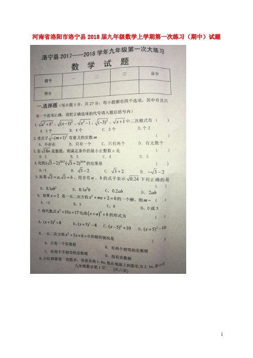 河南省洛阳市洛宁县2018届九年级数学上学期第一次练习(期中)试题(扫描版) 新人教版