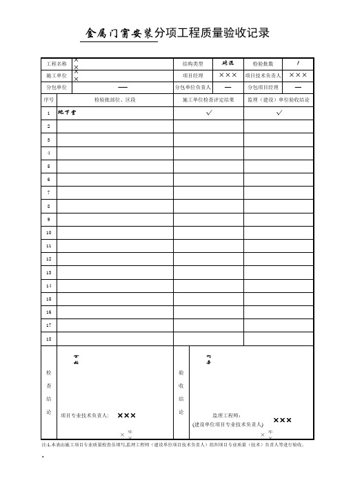 7金属门窗分项工程质量验收记录