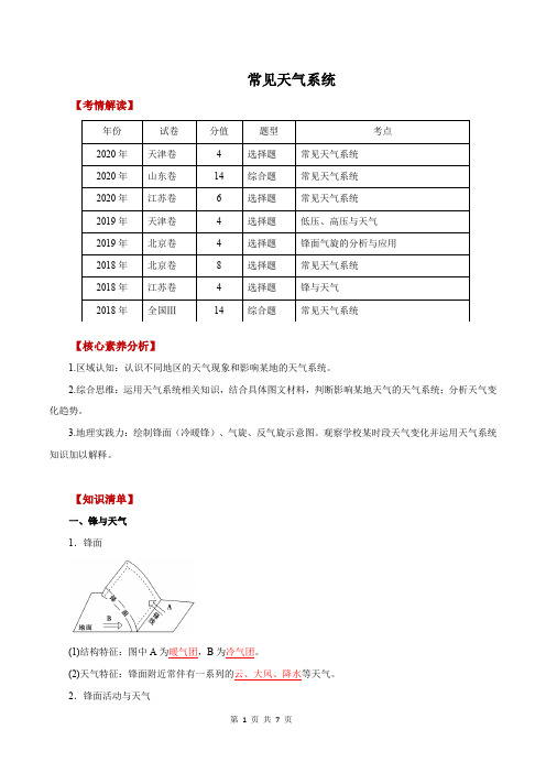 2021年高考地理复习专题4.0常见天气系统(知识清单和高频难点讲解)