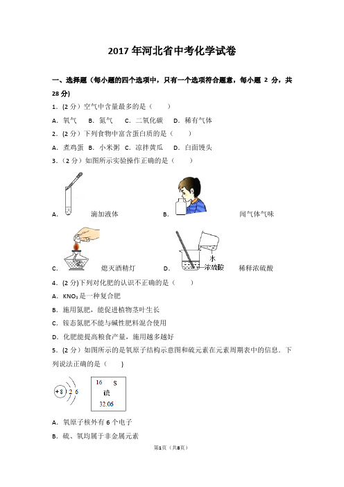 2017年河北省中考化学试卷(带答案)