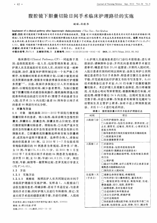 腹腔镜下胆囊切除日间手术临床护理路径的实施