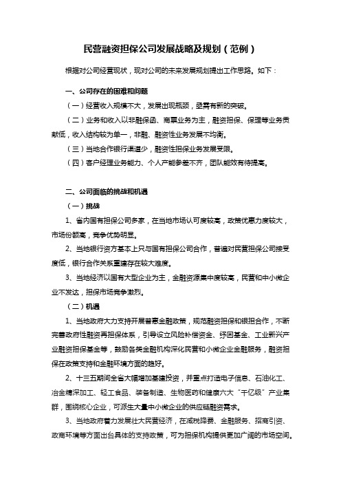 融资性担保公司发展战略及规划