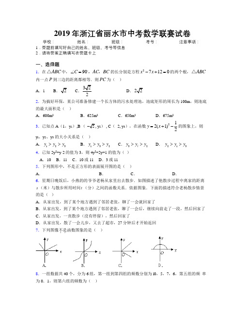 2019年浙江省丽水市中考数学联赛试卷附解析