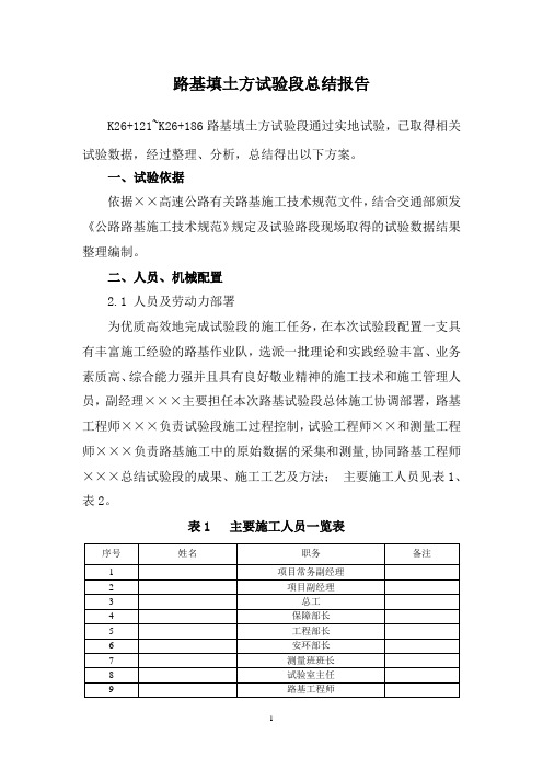 路基填土方试验段方案总结报告