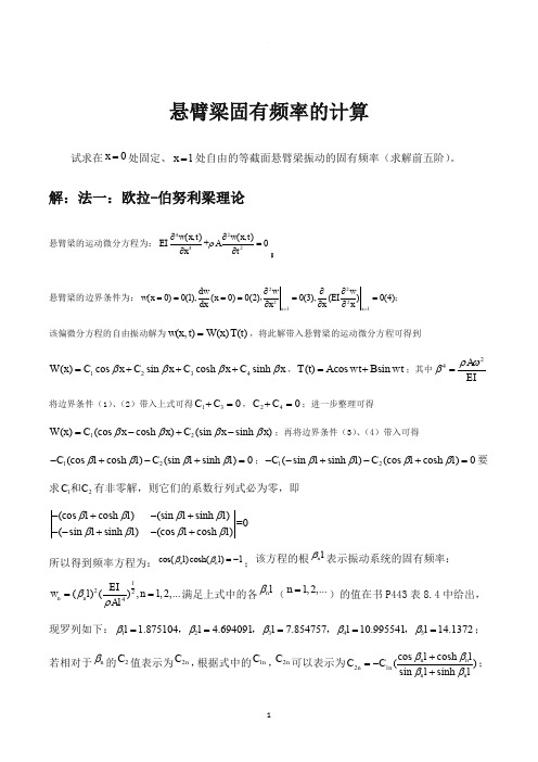 悬臂梁固有频率的计算