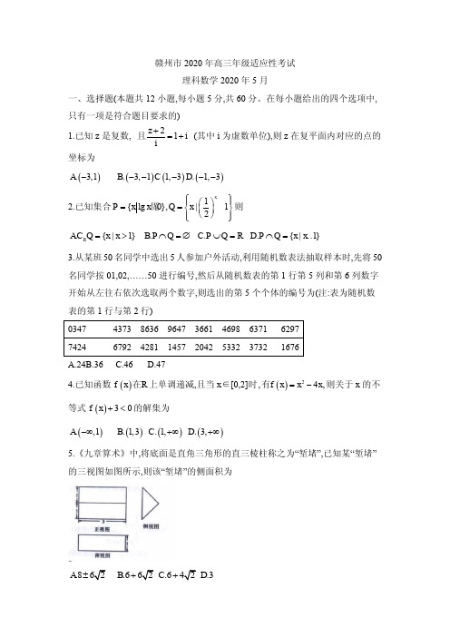 2020届江西省赣州市高三适应性考试(二模)数学(理)试题 PDF版
