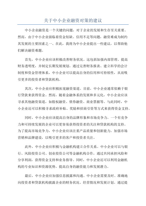 关于中小企业融资对策的建议