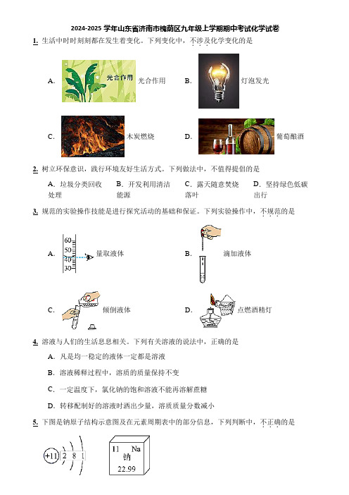 2024-2025学年山东省济南市槐荫区九年级上学期期中考试化学试卷