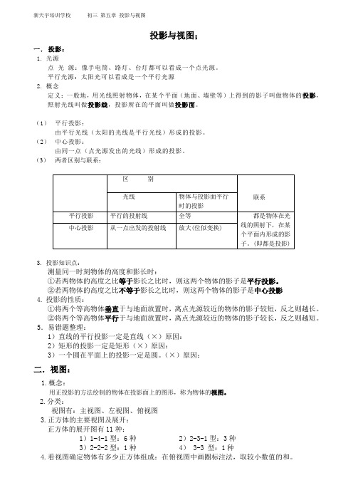 初三-上册 第五章 投影与三视图知识点