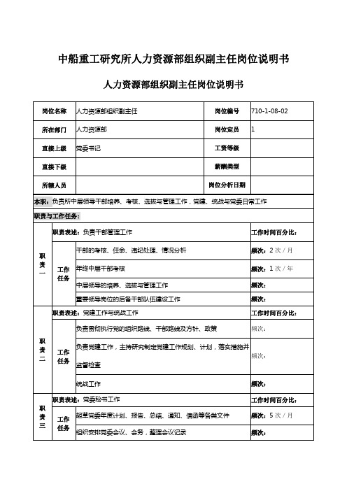 中船重工研究所人力资源部组织副主任岗位说明书