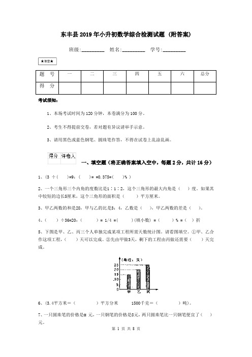 东丰县2019年小升初数学综合检测试题 (附答案)