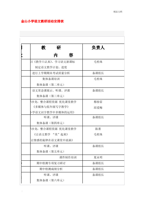 小学语文教研活动安排表