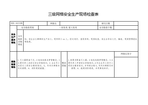 三级网格安全生产现场检查表