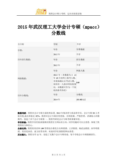 2015年武汉理工大学会计专硕(mpacc)分数线