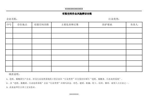 有限空间作业辨识台账