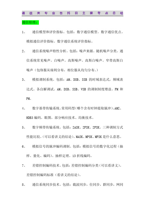 大学专业试卷   通信类专业各科目主要考点总结