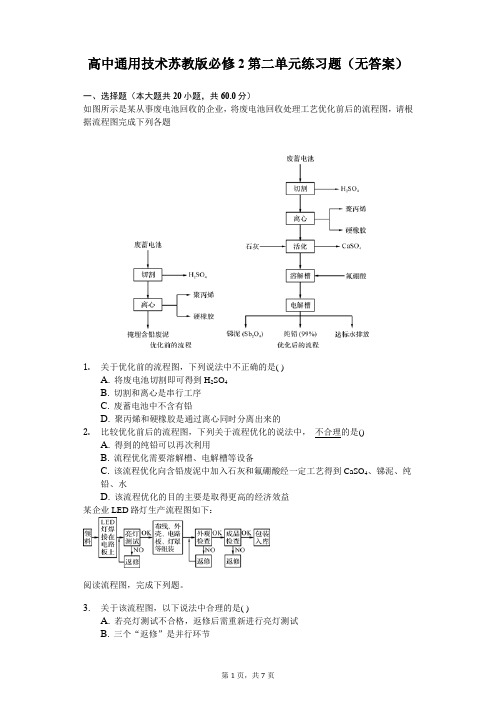 高中通用技术苏教版必修2第二单元练习题(无答案)