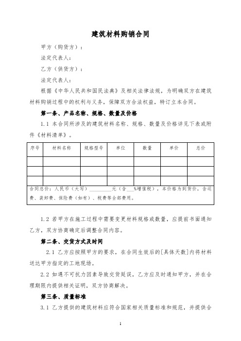 建筑材料购销合同(标准版)