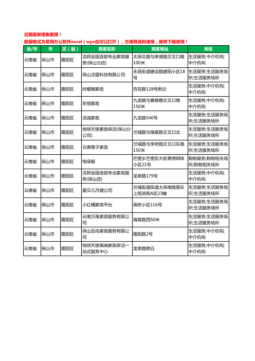 2020新版云南省保山市隆阳区家政工商企业公司商家名录名单黄页联系方式电话大全14家