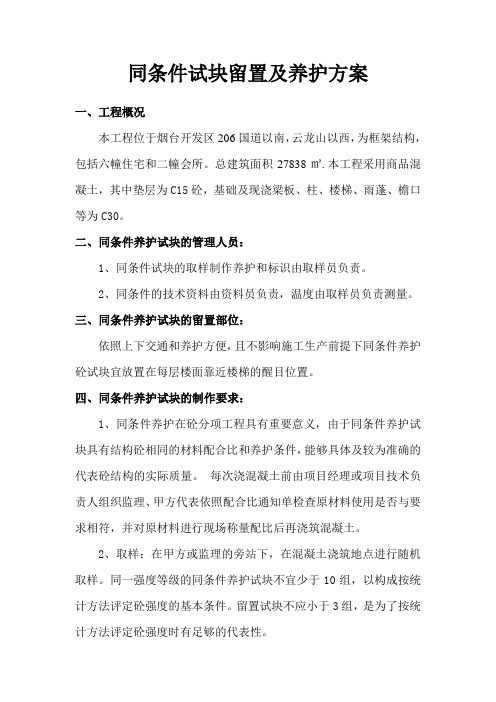 同条件试块留置及养护方案