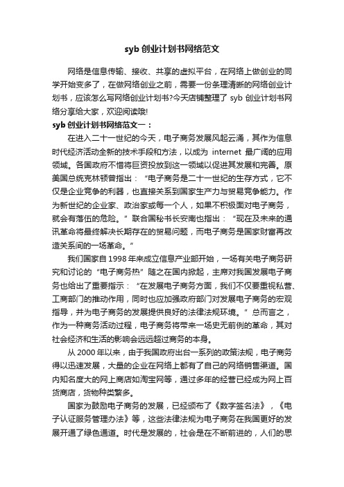 syb创业计划书网络范文