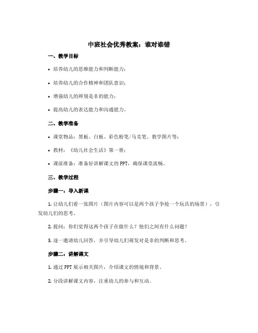 中班社会优秀教案：谁对谁错