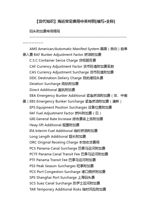 【货代知识】海运常见费用中英对照[缩写·全称]