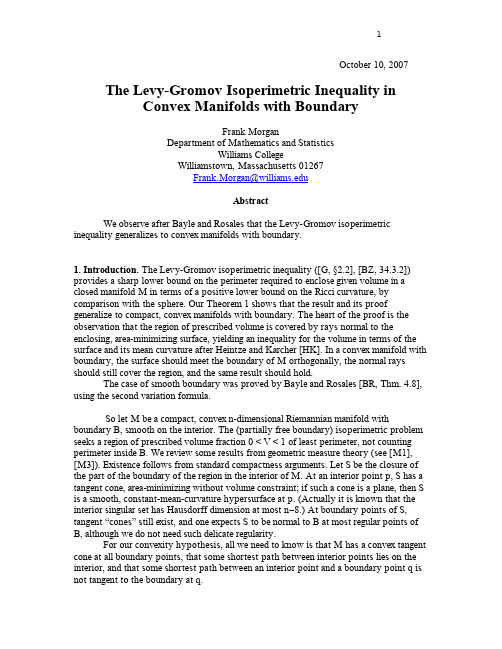 The Levy-Gromov Isoperimetric Inequality in Convex Manifolds with Boundary