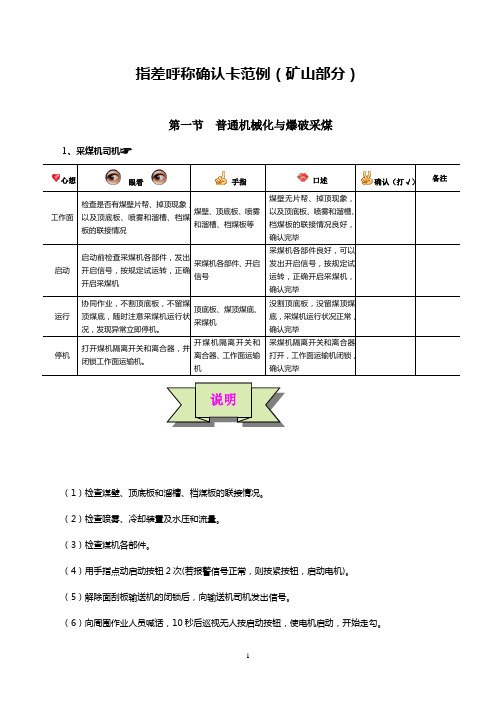 指差呼称安全确认卡范例