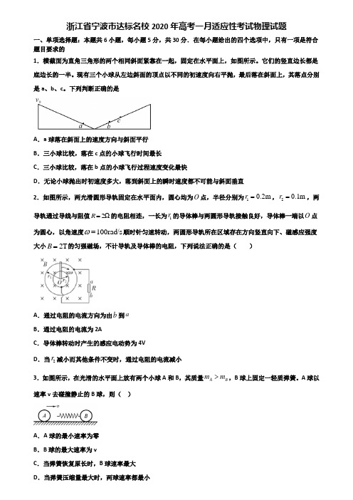 浙江省宁波市达标名校2020年高考一月适应性考试物理试题含解析